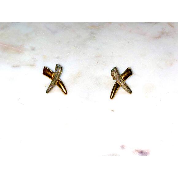 Vintage Sterling Silver Gold Plated X Crossover Post Earrings - Picture 4 of 5